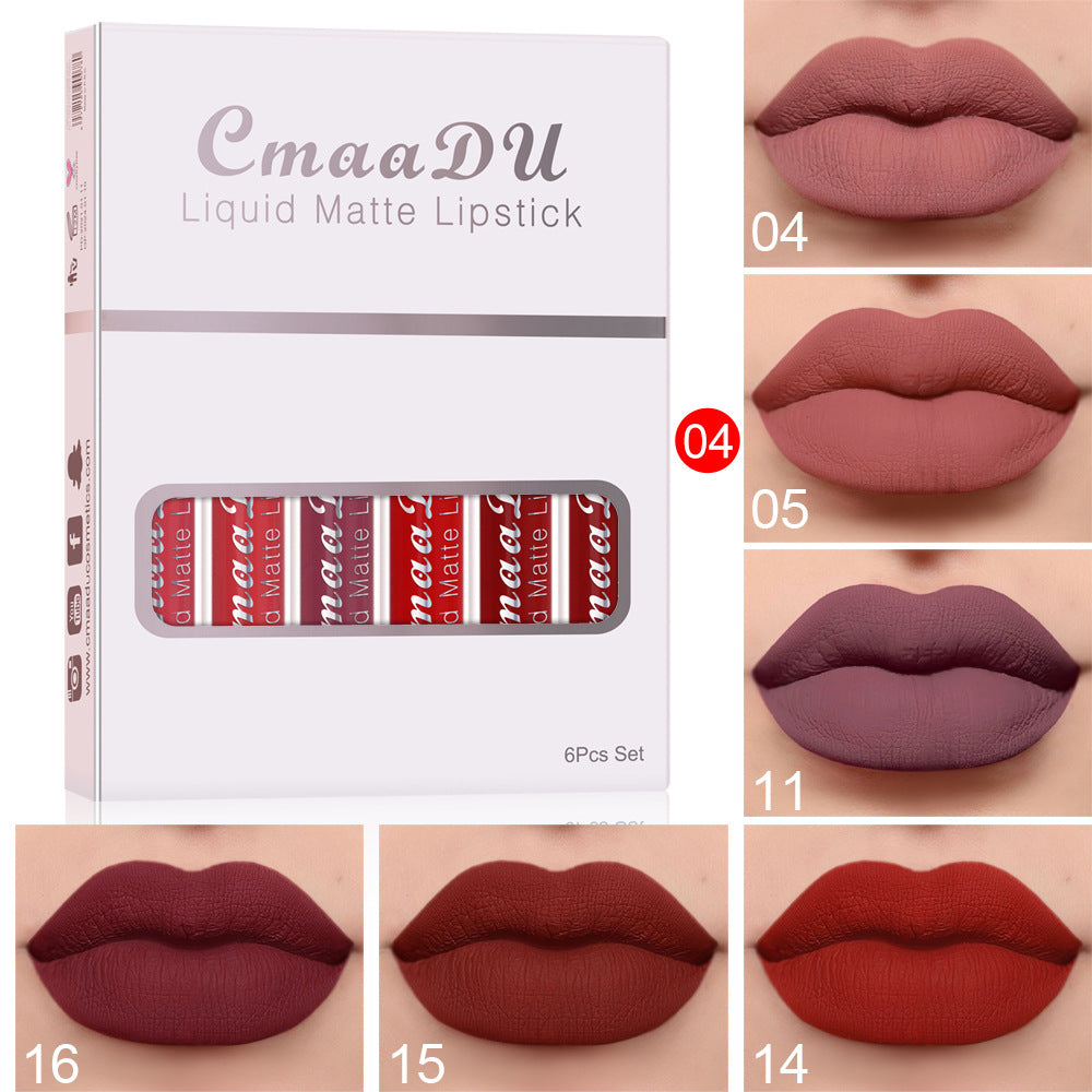 6 Boxes Of Matte Non-stick Cup Waterproof Lipstick Long Lasting Lip Gloss maisonore shop