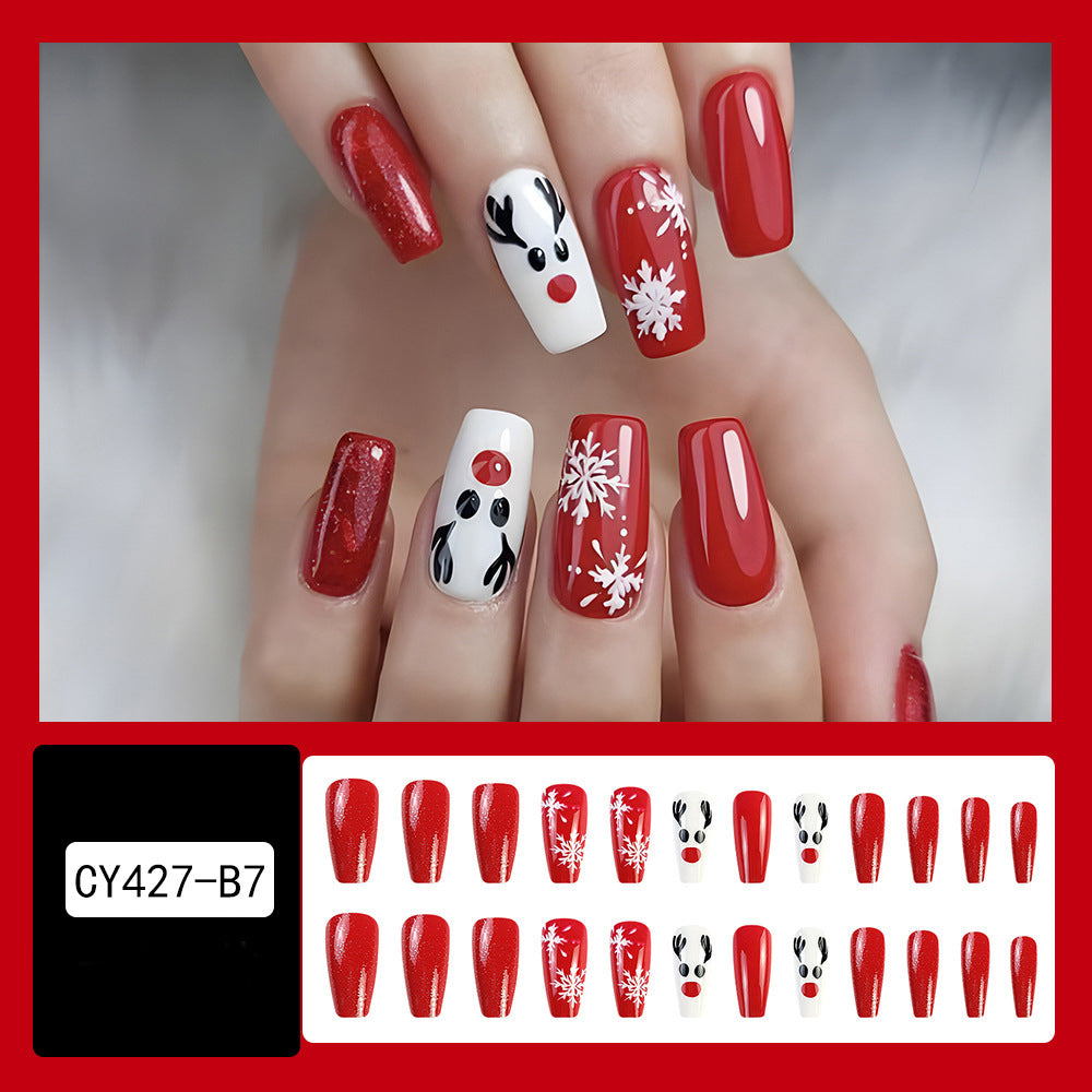 24pcs Christmas False Nails Hat Striped Snowflake Nail Art Stickers For Parties Dances Or Holiday Wear Maisonore