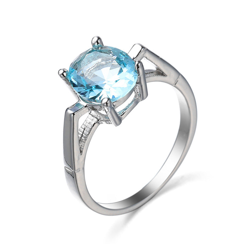 Ocean Blue Zircon Simple And Versatile Copper Ring Maisonore