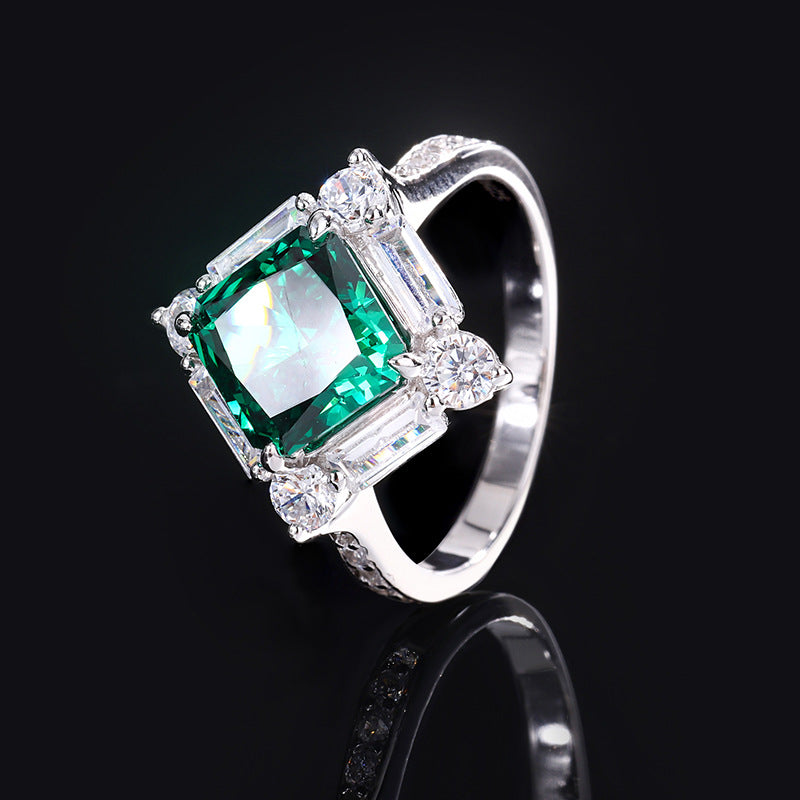 S925 Silver High Carbon Emerald Diamond Princess Square Diamond Set Maisonore