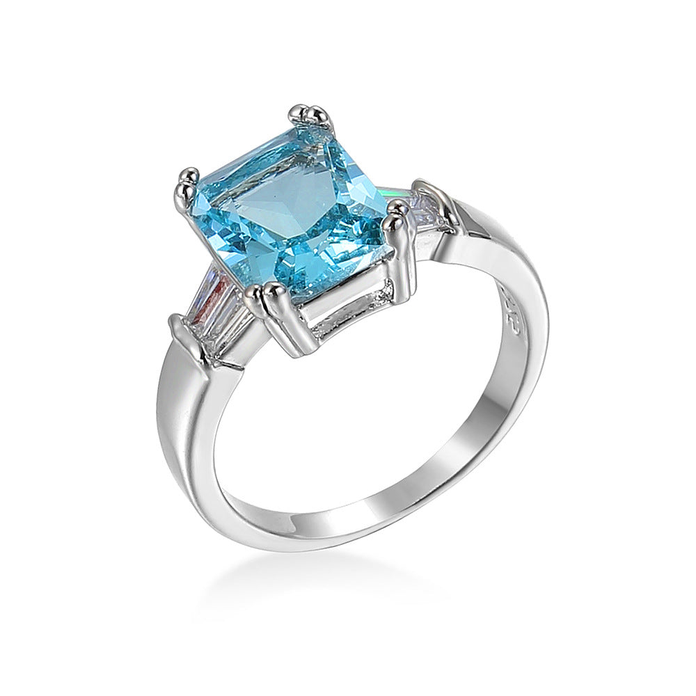 Ocean Blue Zircon Simple And Versatile Copper Ring Maisonore