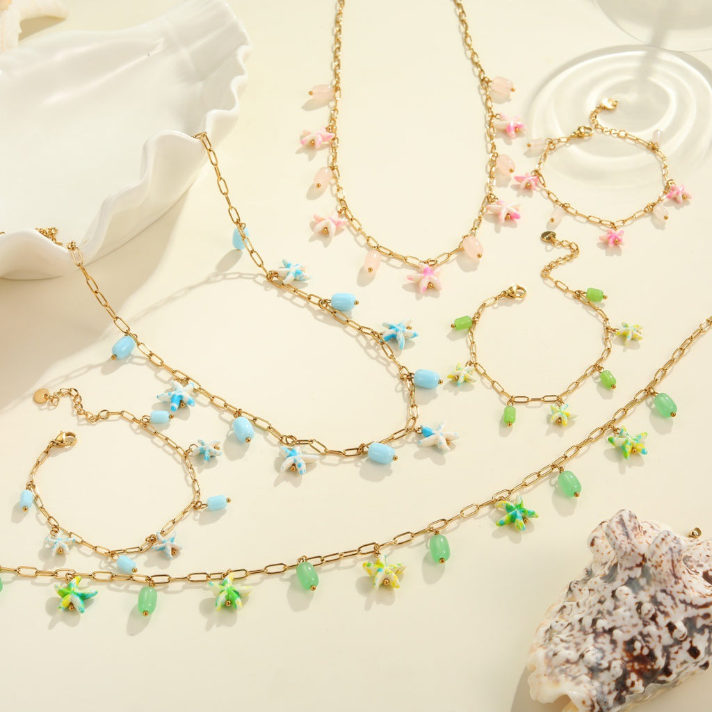 Colorful Starfish Stainless Steel Necklace Non-fading Ocean Style Bracelet Maisonore