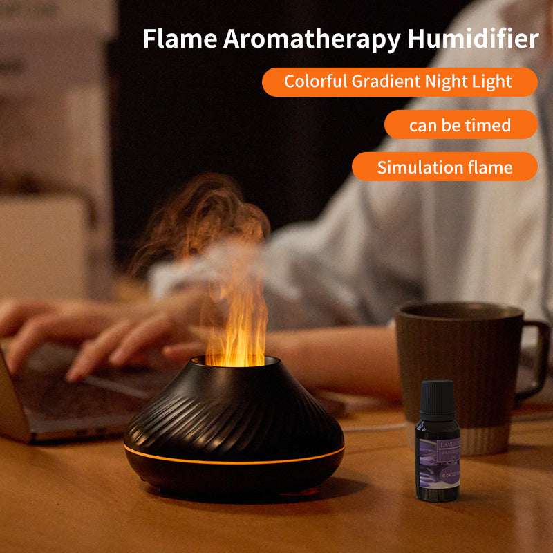 Newest RGB Flame Aroma Diffuser 130Ml 3d Colorful Flame Humidifier Fire Volcano Diffuser Flame Maisonore