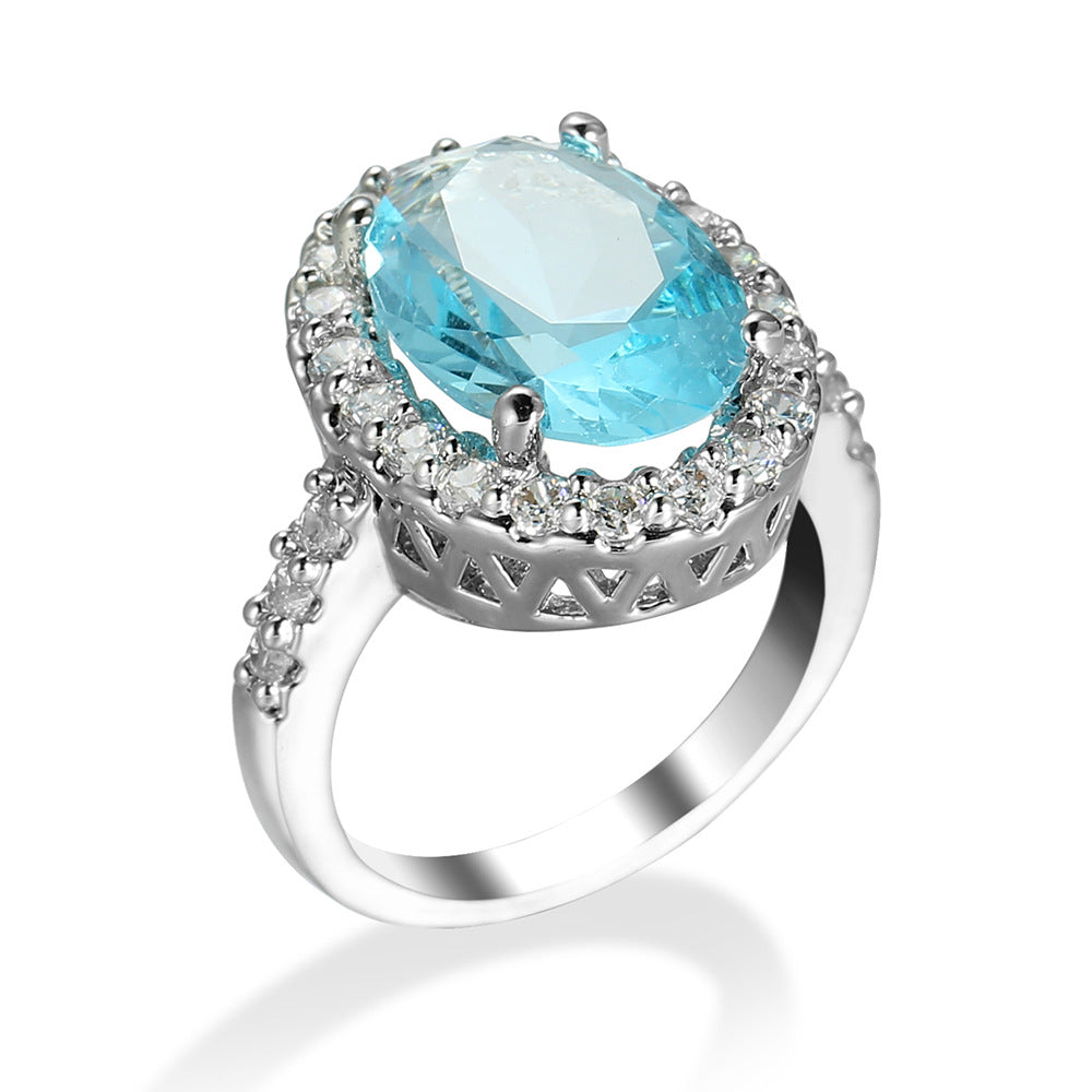 Ocean Blue Zircon Simple And Versatile Copper Ring Maisonore