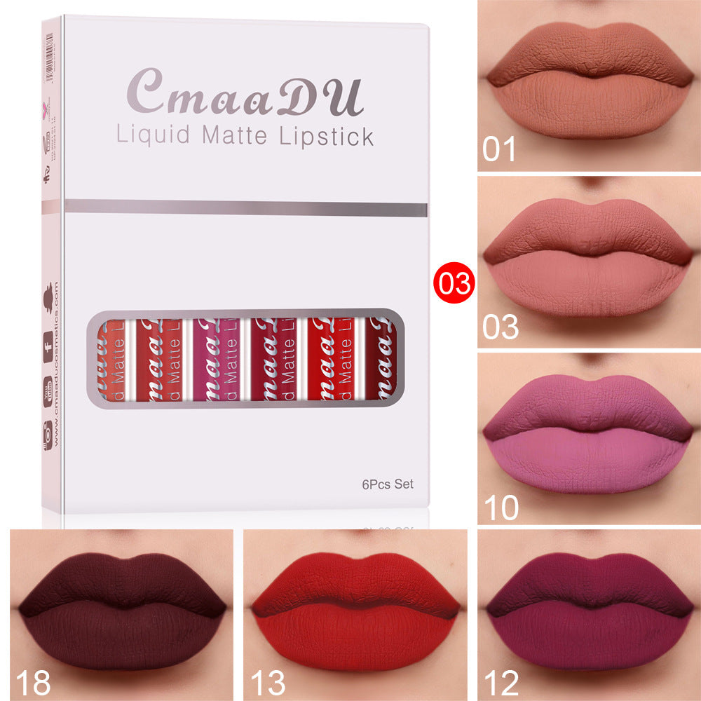 6 Boxes Of Matte Non-stick Cup Waterproof Lipstick Long Lasting Lip Gloss maisonore shop