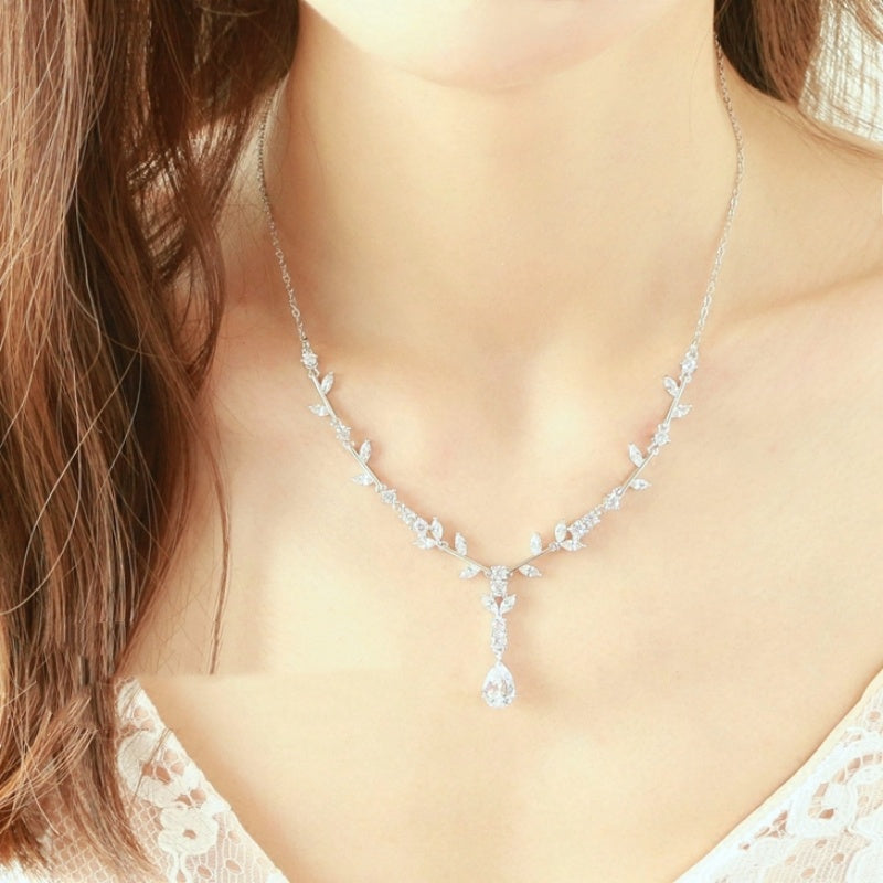 Simple Bridal Zircon Wedding Handmade Ornament Necklace And Earrings Suite maisonore shop