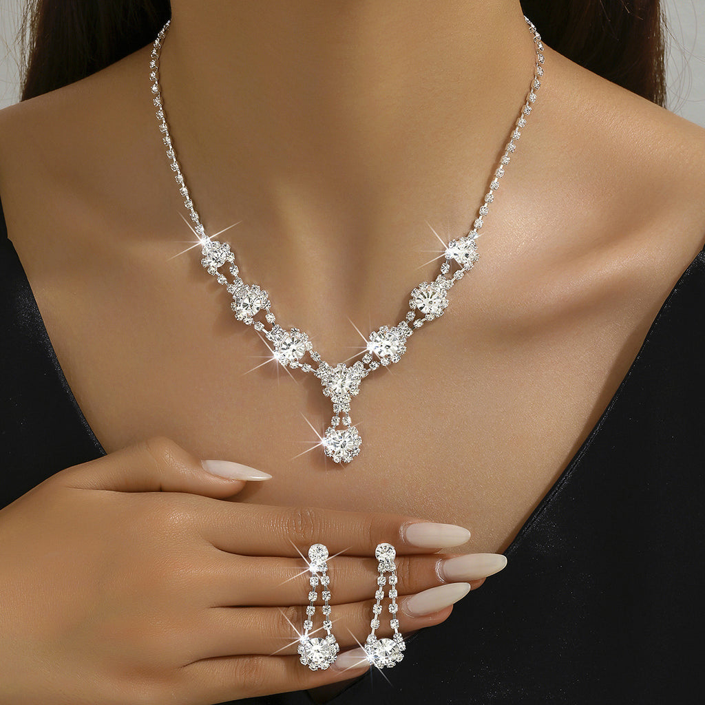 Hot Selling Simple High-grade Rhinestone Crystal Necklace Earrings maisonore shop