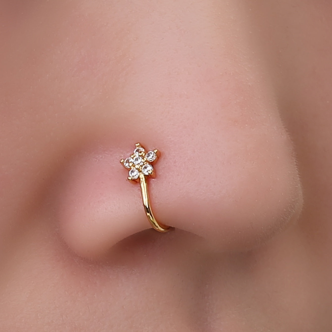 Cross Border Hexagonal Flower Zircon Micro-inlaid U-shaped Micro-inlaid Nose Ring maisonore shop