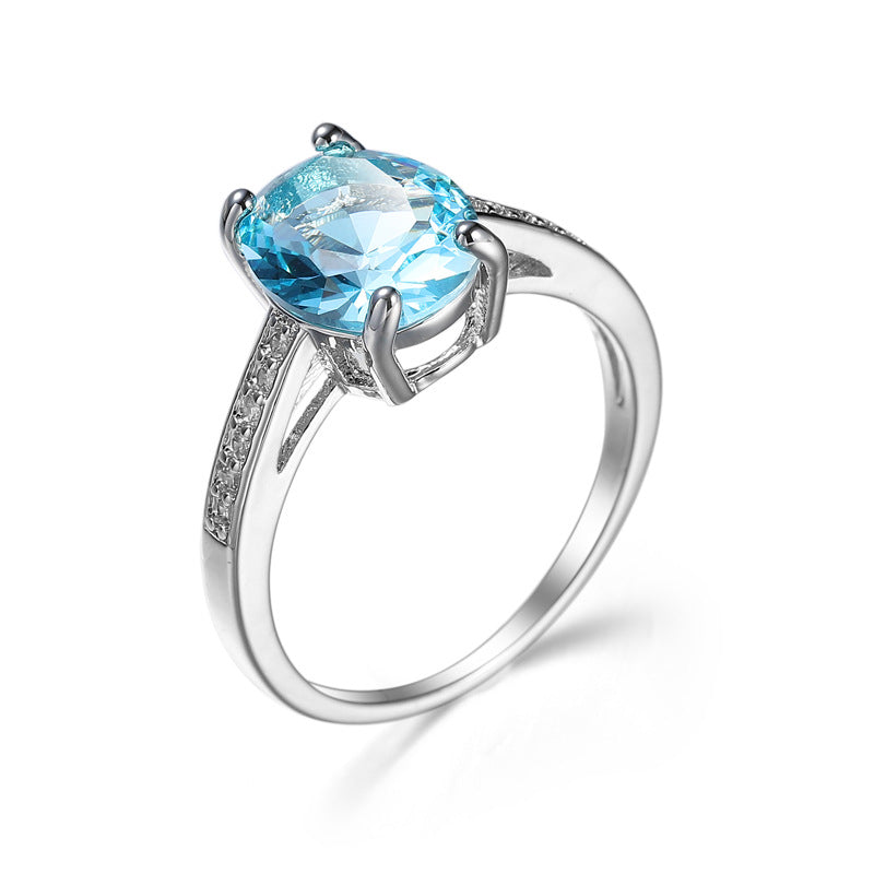 Ocean Blue Zircon Simple And Versatile Copper Ring Maisonore