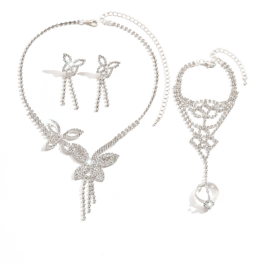Butterfly Tassel Rhinestone Necklace Earring Bracelet 3 Pieces Suit maisonore shop