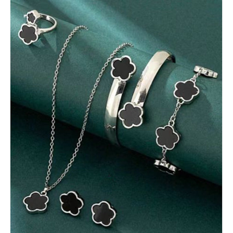 Five-leaf Flower Bracelet Necklace Five-leaf Flower Earrings Bracelet Necklace Set Maisonore