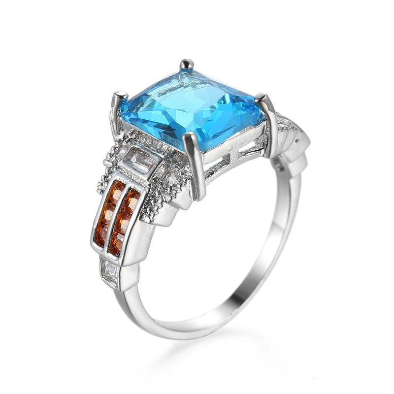 Ocean Blue Zircon Simple And Versatile Copper Ring Maisonore