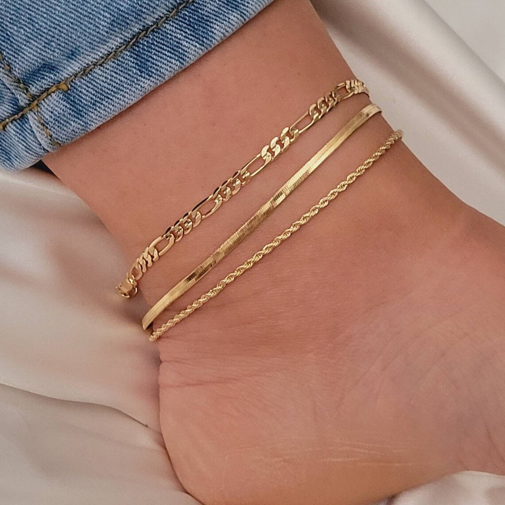 Bohemian-style Flat Snake Chain And Braided Chain Beach Multi-layer Anklet Maisonore