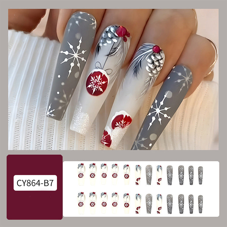 24pcs Christmas False Nails Hat Striped Snowflake Nail Art Stickers For Parties Dances Or Holiday Wear Maisonore