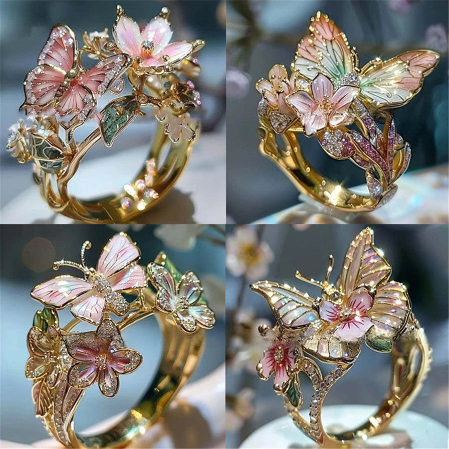 New Product Butterfly Flower Women's Open Ring Decorative Fashion Ring Oil Drop Ring