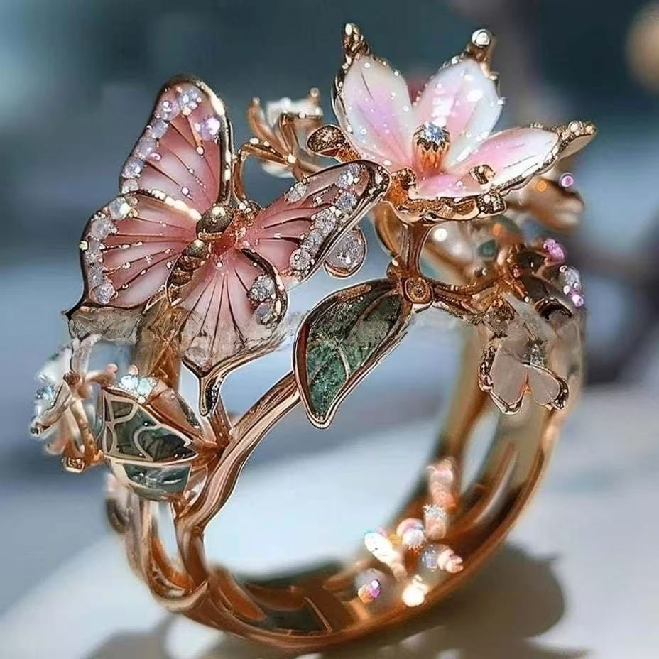 New Product Butterfly Flower Women's Open Ring Decorative Fashion Ring Oil Drop Ring