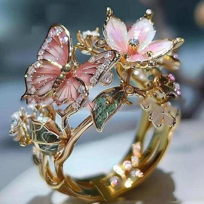 New Product Butterfly Flower Women's Open Ring Decorative Fashion Ring Oil Drop Ring