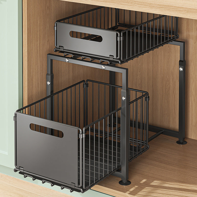 Under Cabinet Sink Storage Rack Kitchen Countertop Adjustable Height Storage Rack Sundries Flange Bottle And Jar Arrangement Rack Cross Border