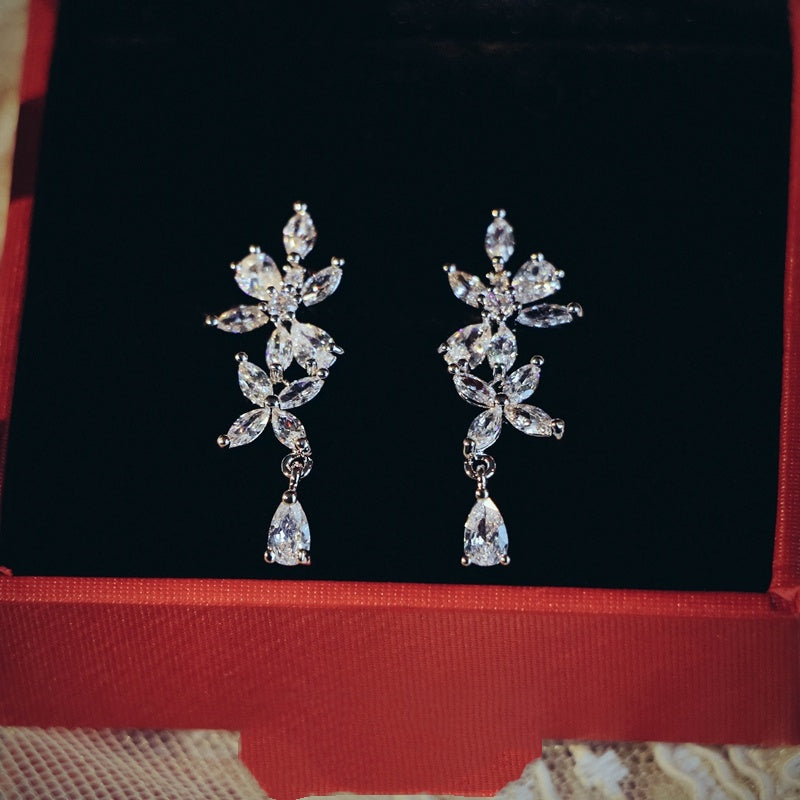 French Exquisite Zircon Leaves Super Fairy Bridal Wedding Necklace Earrings maisonore shop