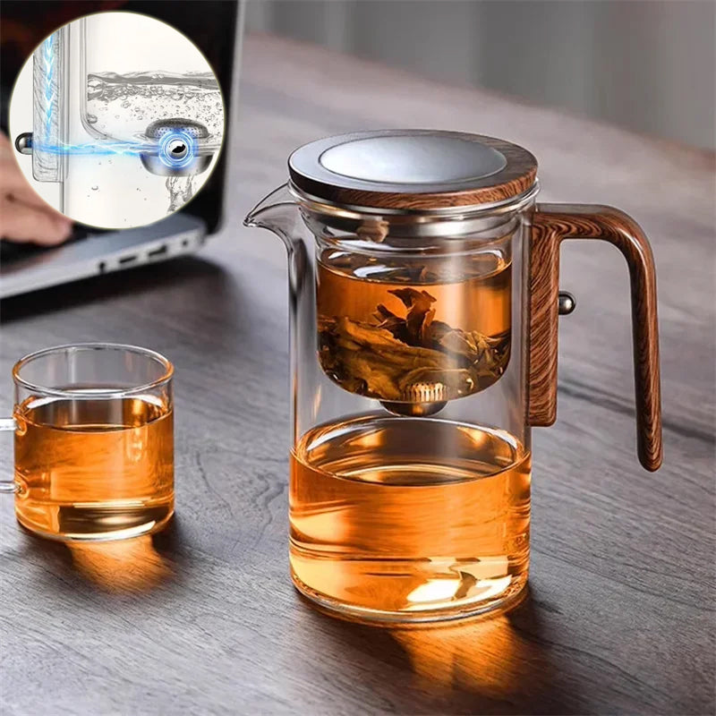 One Click Magnetic Teapot Separation Filtration Glass Tea Pot Wood Handle Tea Water Separation Inner Container Teapot Maisonore