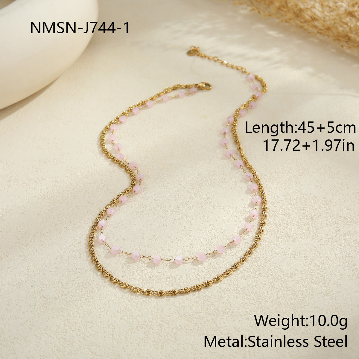 Colorful Beaded Stainless Steel Necklace Gold-plated Double Layer Twin All-match Clavicle Chain Maisonore