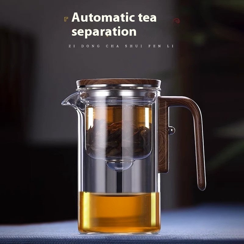 One Click Magnetic Teapot Separation Filtration Glass Tea Pot Wood Handle Tea Water Separation Inner Container Teapot Maisonore