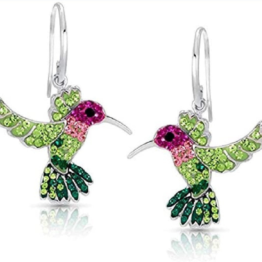 European And American Retro Creative Colorful Hummingbird Shape Diamond Fashion Women's Earrings Maisonore