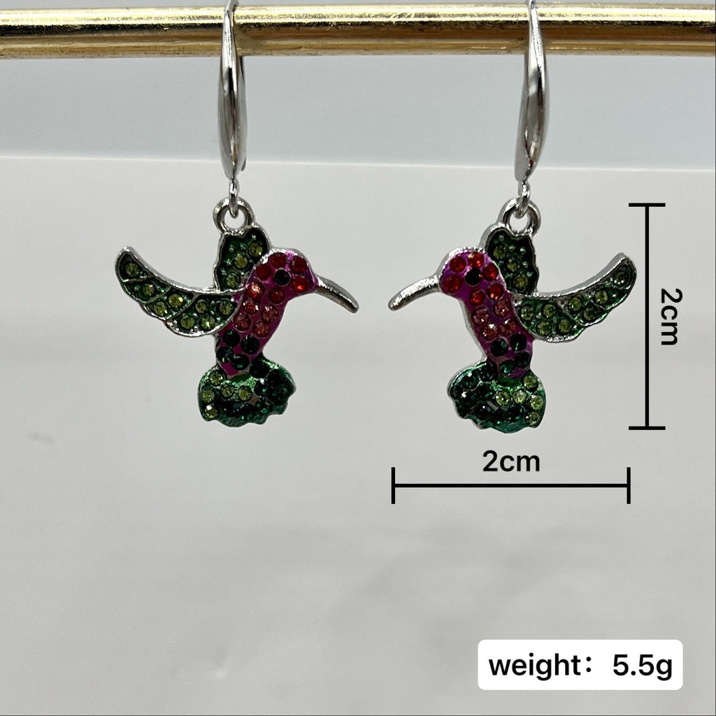 European And American Retro Creative Colorful Hummingbird Shape Diamond Fashion Women's Earrings Maisonore