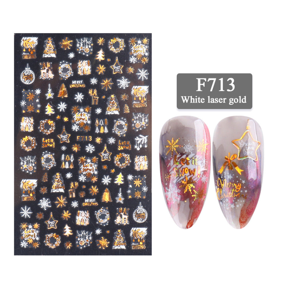 New Nail Stickers 3D Christmas Series Two-color Golden Laser Snowflake Thin Stickers Nail Art Design Nail Art Stickers Maisonore