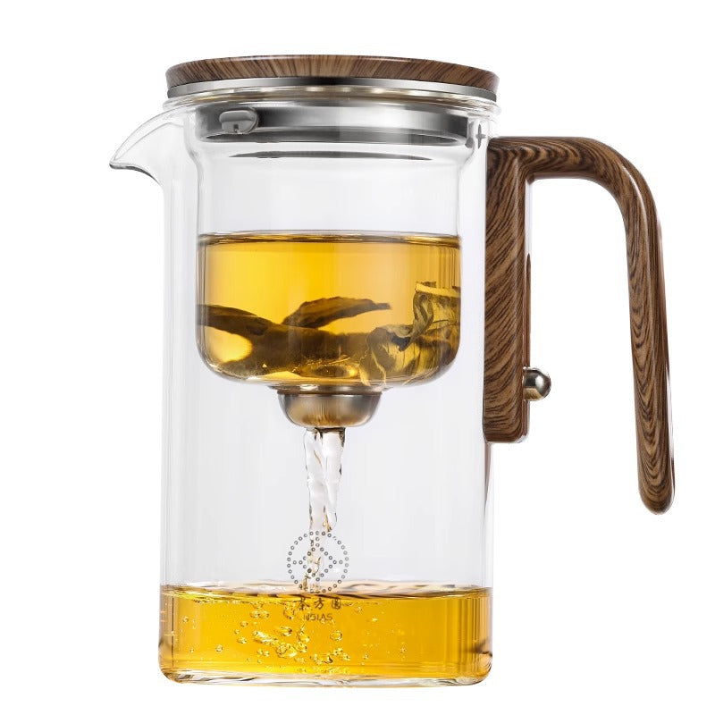 One Click Magnetic Teapot Separation Filtration Glass Tea Pot Wood Handle Tea Water Separation Inner Container Teapot Maisonore