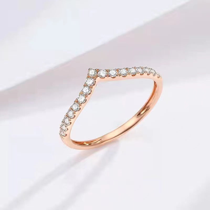 V-shaped Diamond Ring For Women, Stackable With Crown Electroplating Maisonore