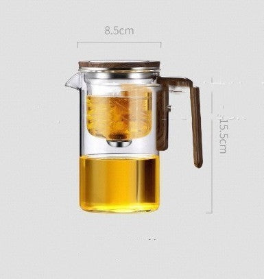 One Click Magnetic Teapot Separation Filtration Glass Tea Pot Wood Handle Tea Water Separation Inner Container Teapot Maisonore
