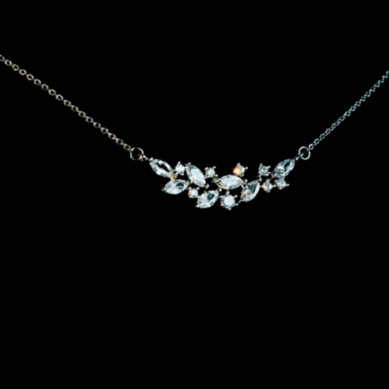 French Exquisite Zircon Leaves Super Fairy Bridal Wedding Necklace Earrings maisonore shop