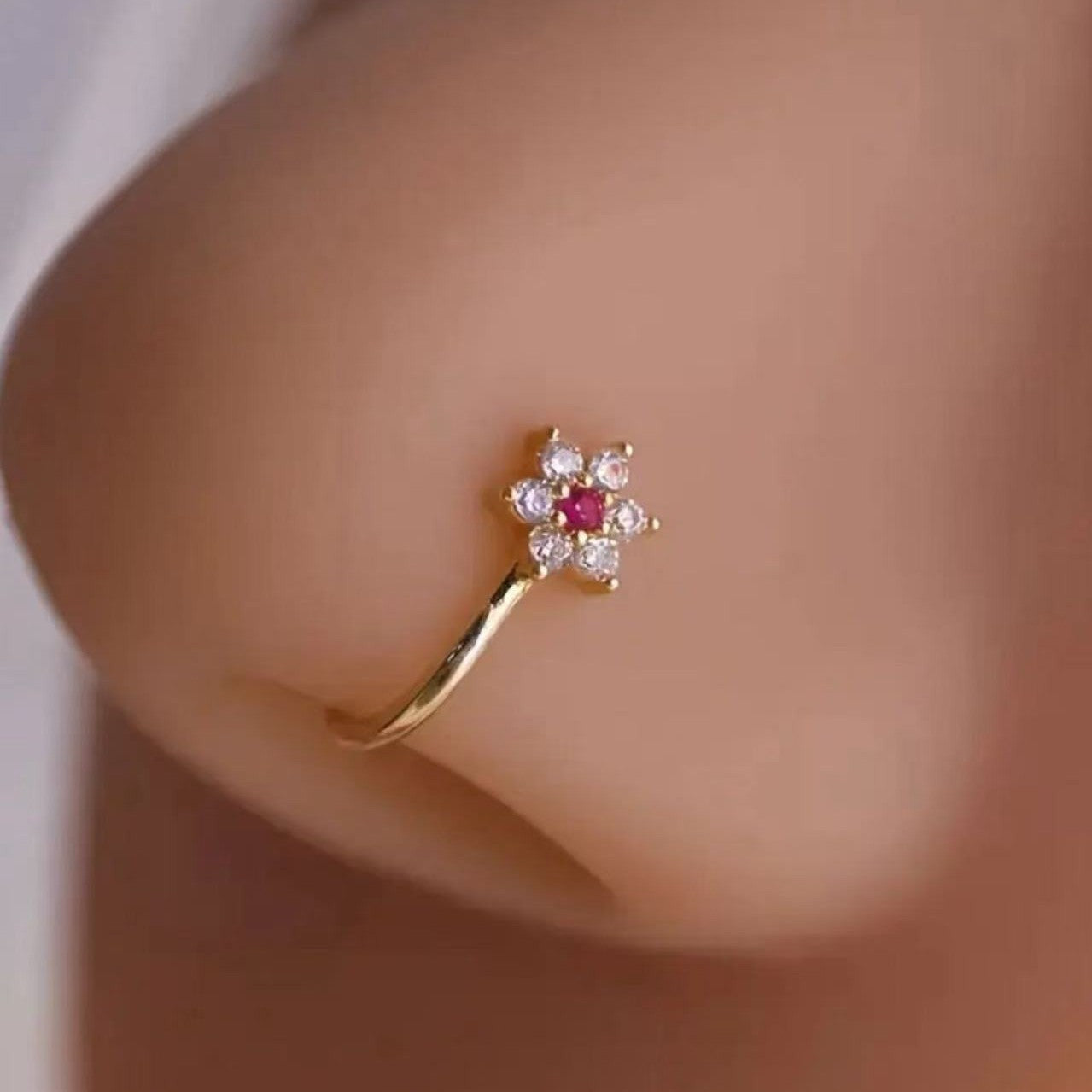 Cross Border Hexagonal Flower Zircon Micro-inlaid U-shaped Micro-inlaid Nose Ring maisonore shop