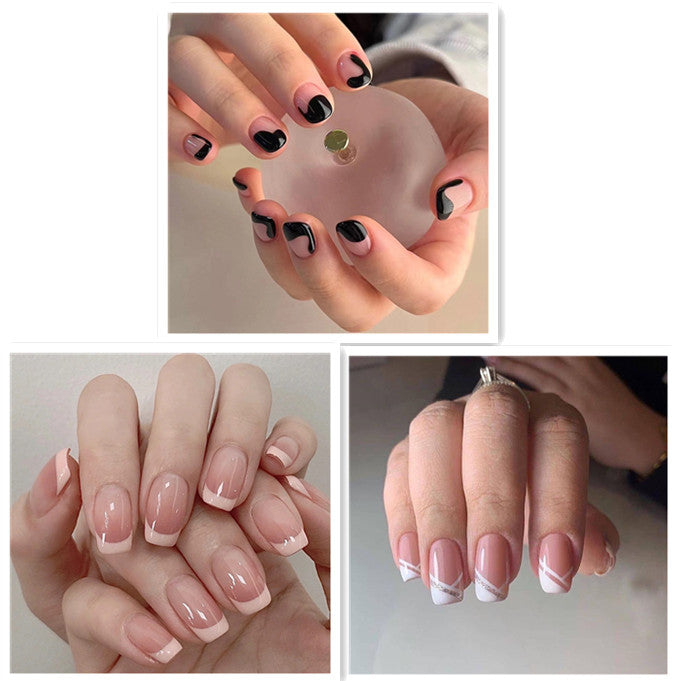 Oblique French Simple Wearing Manicure Finished Fake Nails Maisonore