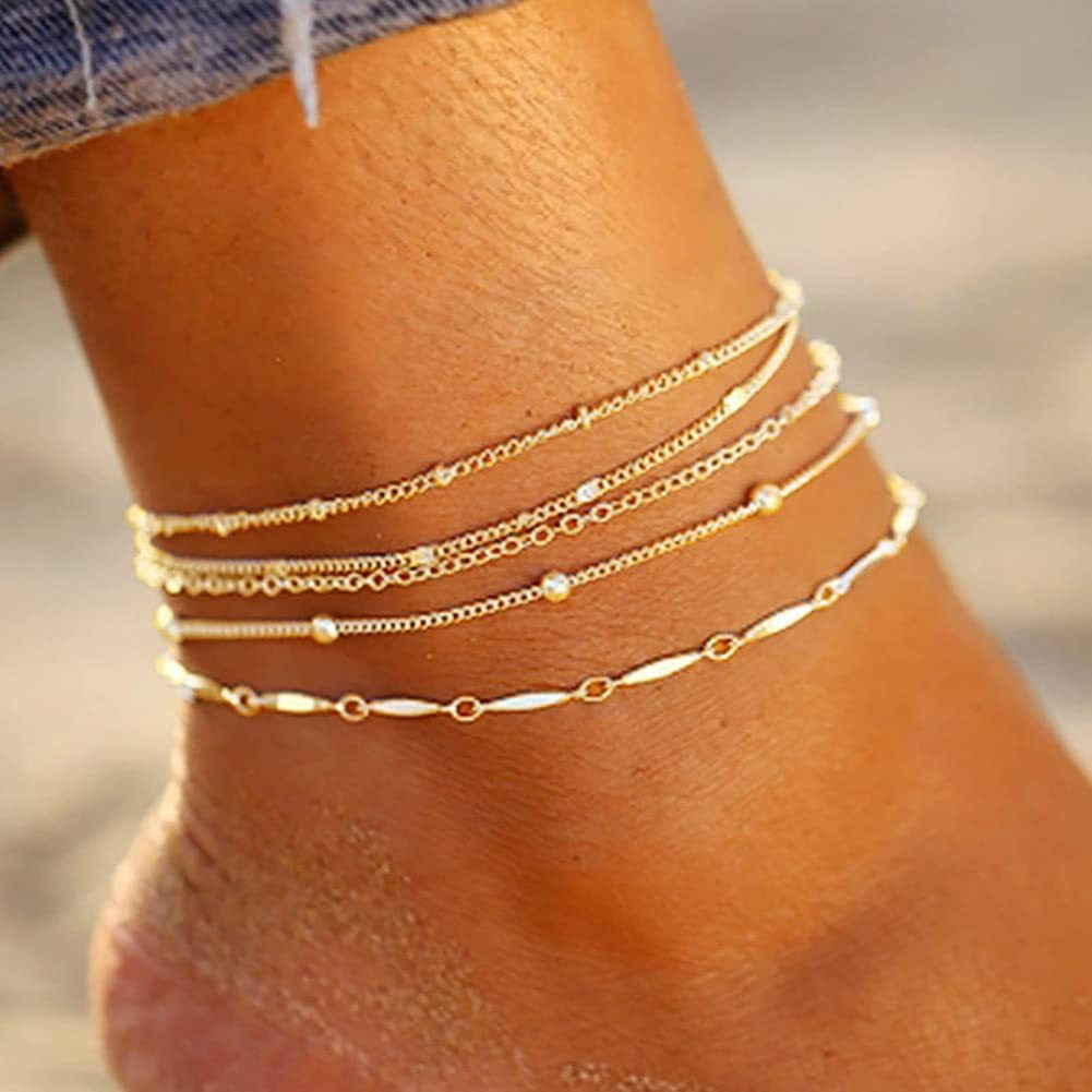 Bohemian-style Flat Snake Chain And Braided Chain Beach Multi-layer Anklet Maisonore