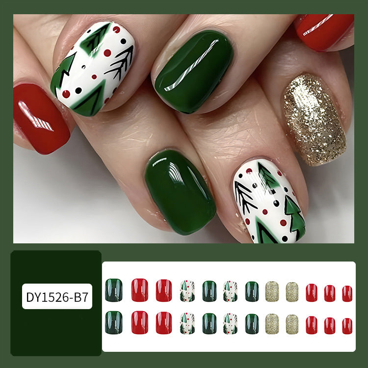 24pcs Christmas False Nails Hat Striped Snowflake Nail Art Stickers For Parties Dances Or Holiday Wear Maisonore