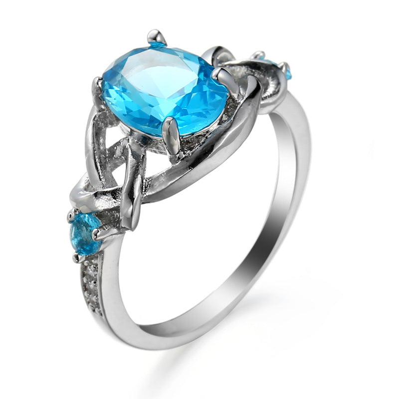 Ocean Blue Zircon Simple And Versatile Copper Ring Maisonore
