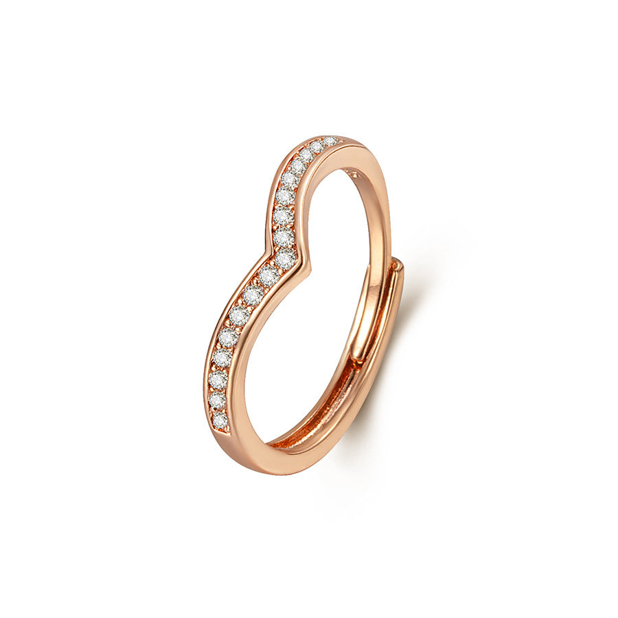 V-shaped Diamond Ring For Women, Stackable With Crown Electroplating Maisonore