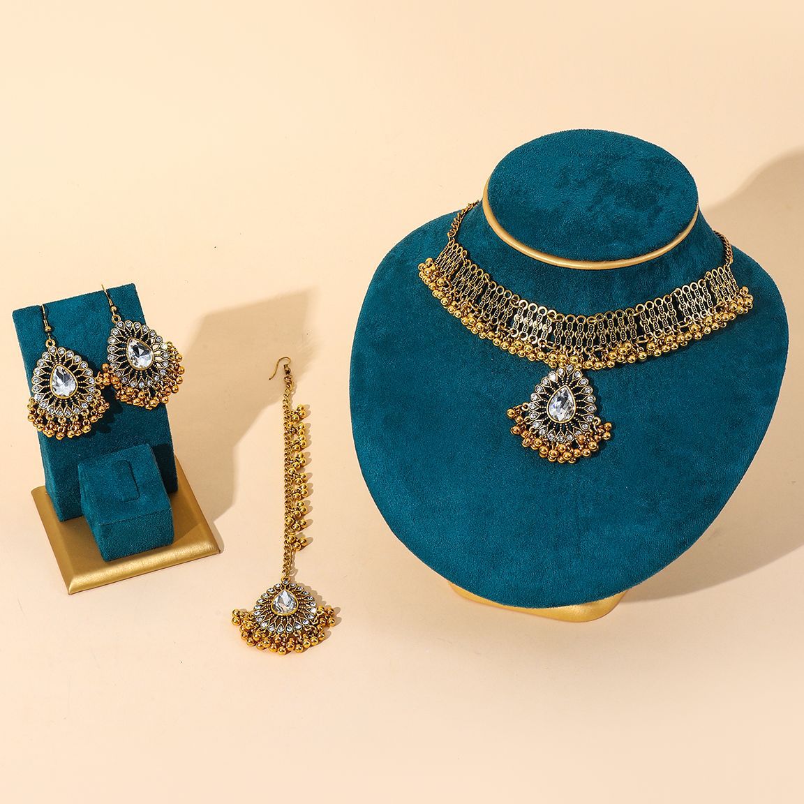 Indian Gem Pearl Pendant Tassel Three-piece Fashion Retro Maisonore