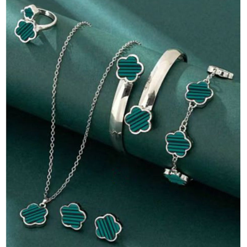 Five-leaf Flower Bracelet Necklace Five-leaf Flower Earrings Bracelet Necklace Set Maisonore
