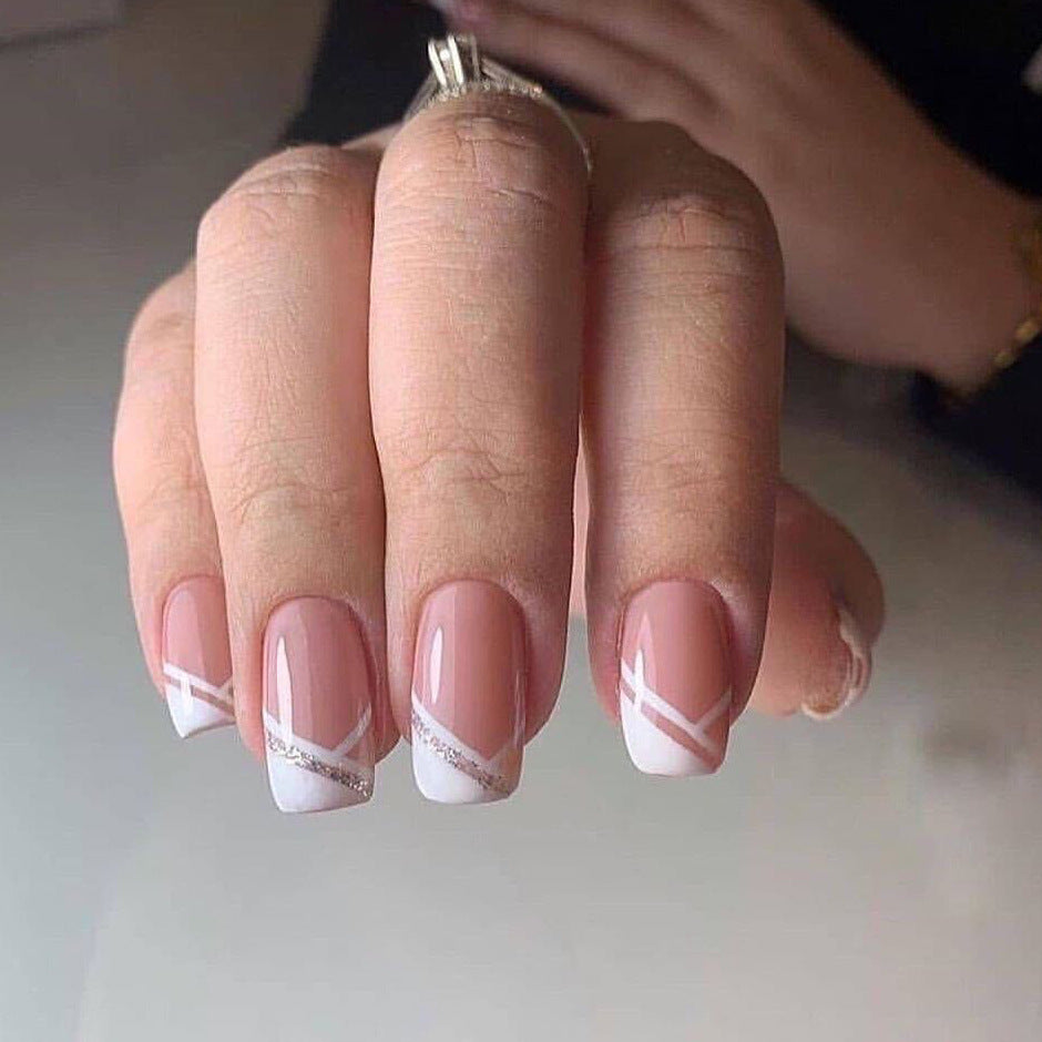 Oblique French Simple Wearing Manicure Finished Fake Nails Maisonore
