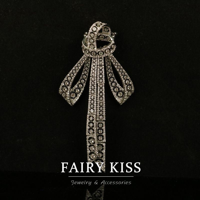 Exquisite And Versatile Heavy Industry Bow Inlaid Diamond Copper Wax Brooch Maisonore