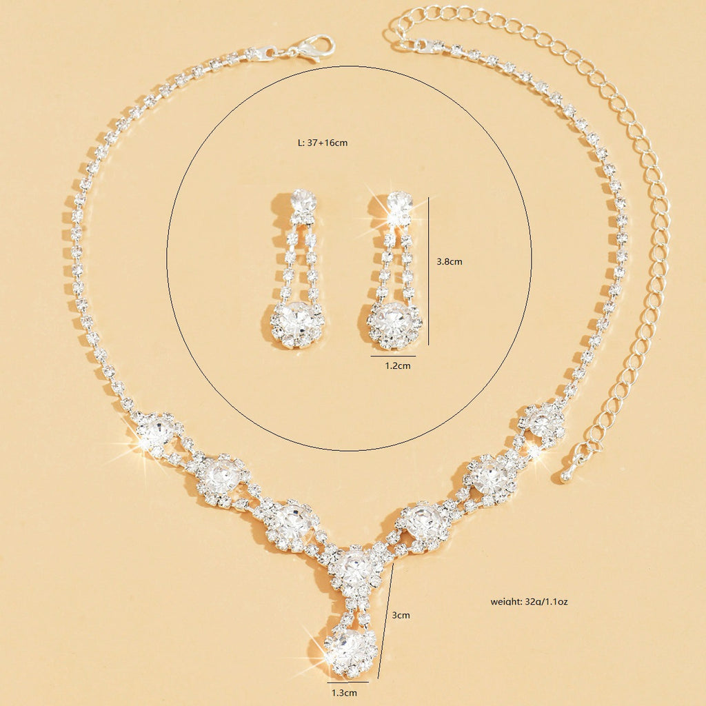 Hot Selling Simple High-grade Rhinestone Crystal Necklace Earrings maisonore shop