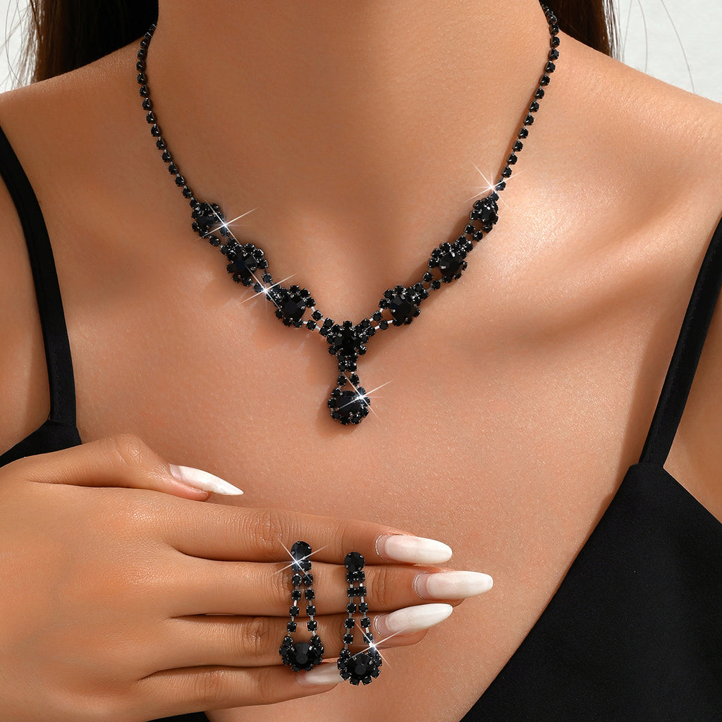 Hot Selling Simple High-grade Rhinestone Crystal Necklace Earrings maisonore shop