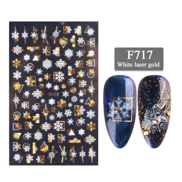New Nail Stickers 3D Christmas Series Two-color Golden Laser Snowflake Thin Stickers Nail Art Design Nail Art Stickers Maisonore