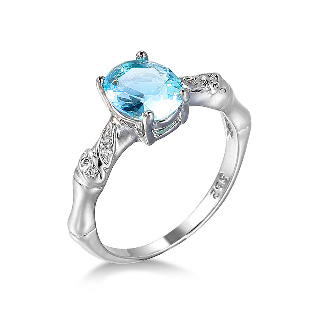 Ocean Blue Zircon Simple And Versatile Copper Ring Maisonore