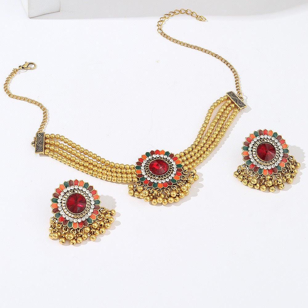 Bohemian Indian Style Necklace And Earrings Suite Flowers Maisonore