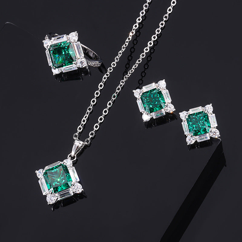 S925 Silver High Carbon Emerald Diamond Princess Square Diamond Set Maisonore