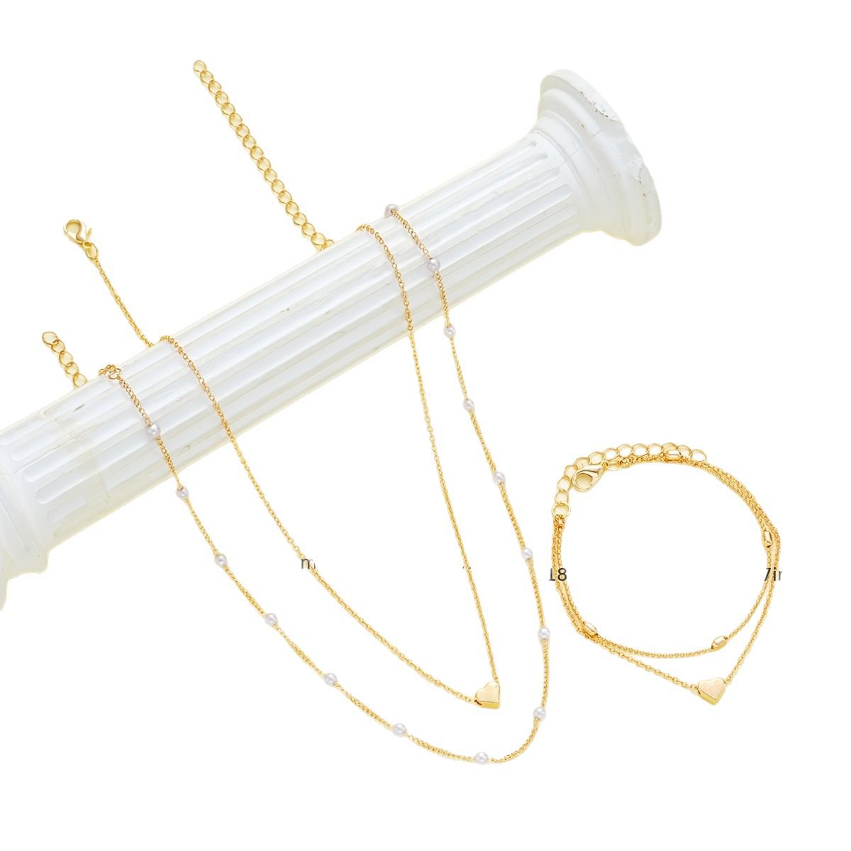 Double-layer Stacked Bag Round Beads Love Pearl Bracelet Necklace Jewelry Set Maisonore